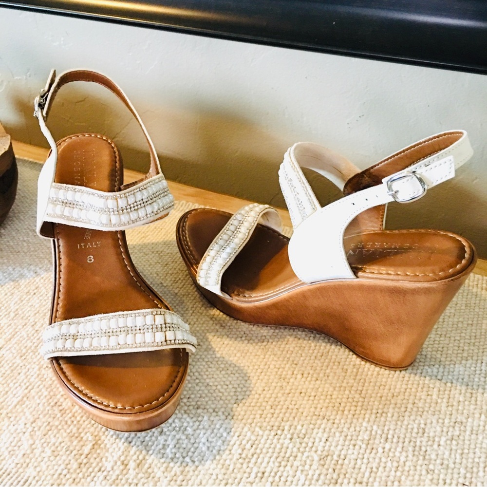 Italian Shoemakers white wedge heels sparkle wedding bride bridal 8 sequ…